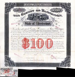 Gulf and Ship Island Railroad  -  $100 Bond