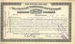 Cincinnati, Washington and Baltimore Railroad Co. - Various Denominations Bond