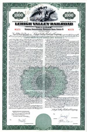 Lehigh Valley Railroad Co. - 1949 dated $1,000 Railway Bond