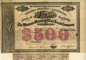 Western Maryland Railroad - 1858 dated $500 Railway Bond