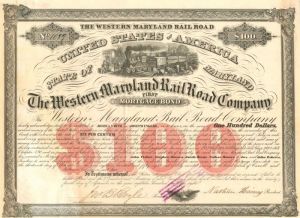 Western Maryland Railroad - 1858 dated $100 Railway Bond