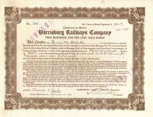Harrisburg Railways Co. - Various Denominations Bond