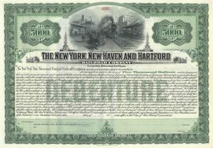 New York, New Haven and Hartford Railroad - circa 1900's Unissued Green $5,000 Railway Bond