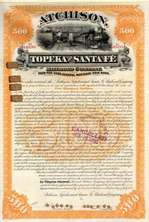Atchison, Topeka and Santa Fe Railroad Co. - 1889 dated $500 Railway Gold Bond
