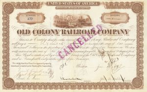 Old Colony Railroad Company - 1874-1877 dated Railway Bond - Available in Black, Green or Brown - Please Specify Color