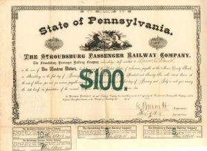 Stroudsburg Passenger Railway Co. - $100 Bond