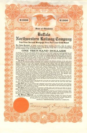 Buffalo Northwestern Railway Co. - $1,000 - Bond