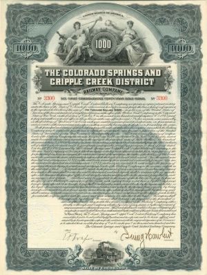Colorado Springs and Cripple Creek District Railway Co. - $1,000 - Bond