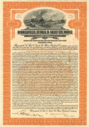 Minneapolis, St. Paul and Sault Ste. Marie Railway Co. - $1,000 - Bond