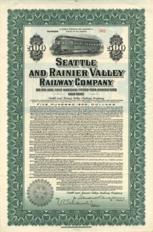 Seattle and Rainier Valley Railway Co. - $500 - Bond