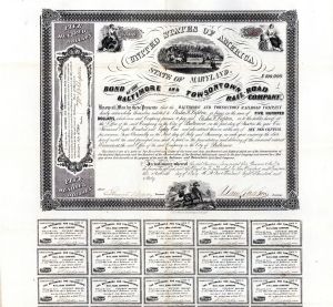 Baltimore and Towsontown Rail-Road Co. - $500 1860 dated Bond