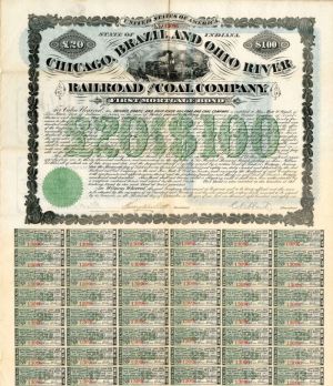Chicago, Brazil and Ohio River Railroad and Coal Co. - $100 - Bond