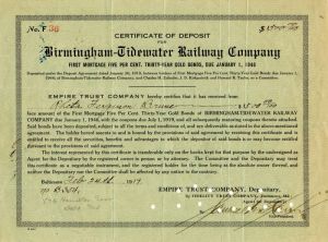 Birmingham-Tidewater Railway Co. - $500 Bond