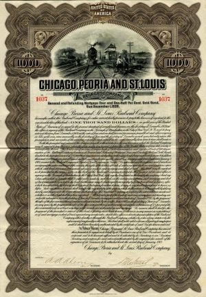 Chicago, Peoria and St. Louis Railroad Co. - $1,000 Bond