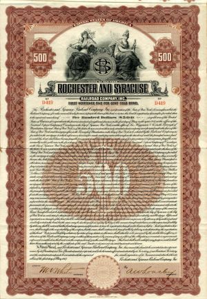 Rochester and Syracuse Railroad Co., Inc. - 1917 dated $500 Railway Gold Bond