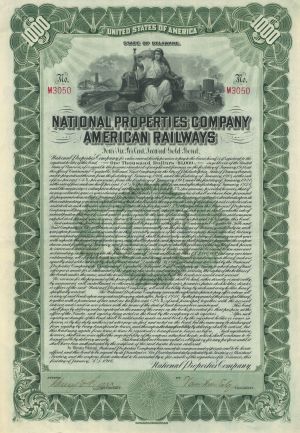 National Properties Co. American Railways - $1,000 Bond