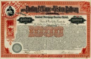 Findlay, Ft. Wayne and Western Railway Co. - $1,000 Bond