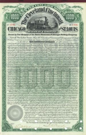 Cleveland, Cincinnati, Chicago and St. Louis Railway Co. - dated 1890 $1,000 Railroad Bond