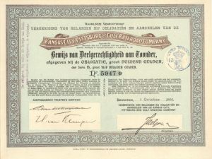 Kansas City, Pittsburg and Gulf Railroad Co. - Million Gulden Railway Bond - Netherlands