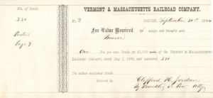 Vermont and Massachusetts Railroad Co. - $1,000 Bond Receipt