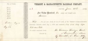 Serial number 1 - Vermont and Massachusetts Railroad Co. - $1,000 Bond Receipt