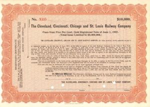 Cleveland, Cincinnati, Chicago and St. Louis Railway Co. - $10,000 Bond