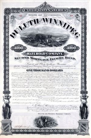 Duluth and Winnipeg Railroad Co. - 1881 dated Partially Issued $1,000 Railway Bond