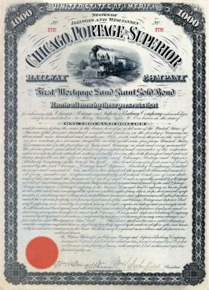 Chicago, Portage and Superior Railway Co. - $1,000 Bond