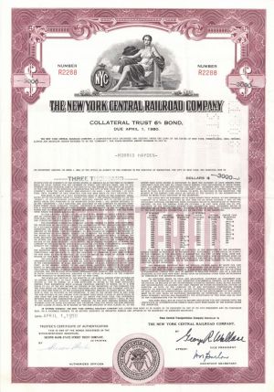 New York Central Railroad Co.  -  Various Denominations Bond