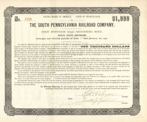 South Pennsylvania Railroad Co. - $1,000 Railway Gold Bond