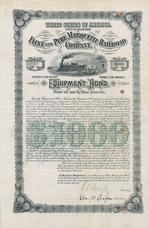 Flint and Pere Marquette Railroad Co. - $1,000 Bond