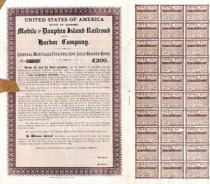 Mobile and Dauphin Island Railroad and Harbor Co. - £200 Bond