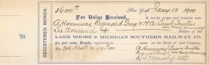 Lake Shore and Michigan Southern Railway Co. - $6,000 Bond