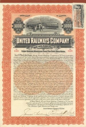 United Railways Co. of St. Louis - 1899 dated $1,000 Railroad Gold Bond