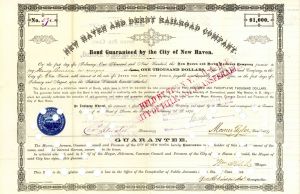 New Haven and Derby Railroad Co. - 1870 $1,000 Railroad Bond