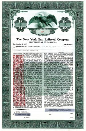 New York Bay Railroad Co. - 1973 Unissued Railway Bond - Operated from 1890 to 1956