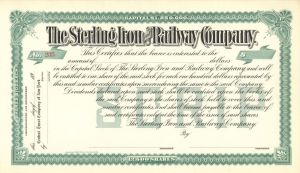 Sterling Iron and Railway Co. - Unissued Railroad Bond