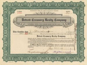 Detroit Creamery Realty Co. - Stock Certificate