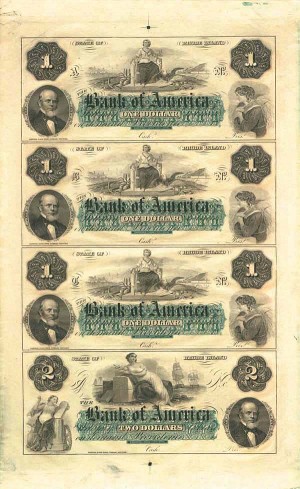 Bank of America Uncut Obsolete Sheet - Broken Bank Notes - Currency