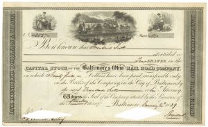 1830's dated Baltimore and Ohio Railroad Co. - Railway Stock Certificate - Very Early
