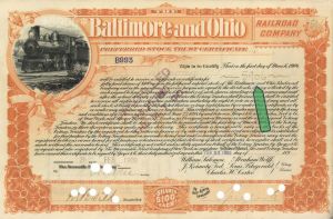 Baltimore and Ohio Railroad Co. - High Denomination Railway Stock Certificate