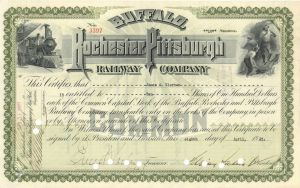 Buffalo, Rochester and Pittsburgh Railroad Co. - 1880's-1920's dated Railway Stock Certificate