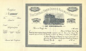 Central Union Depot and Railway Co. - circa 1890's Unissued Railroad Stock Certificate