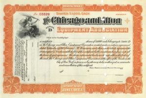 Chicago and Alton Equipment Association - Mentions E. H. Harriman - Unissued Railroad Stock Certificate - Beautiful Design