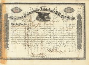 Cleveland, Painesville and Ashtabula Rail Road Co. - 1860's dated Railway Stock Certificate
