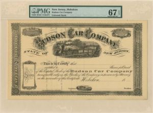 Hudson Car Co (Railroad Cars) - Stock Certificate