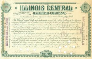 Illinois Central Railroad Co. signed by Stuyvesant Fish - 1887 dated Autograph Stock Certificate