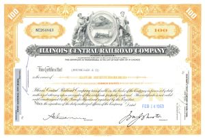 Illinois Central Railroad Co. - dated 1950's-60's Illinois Railway Stock Certificate - Available in Orange or Brown