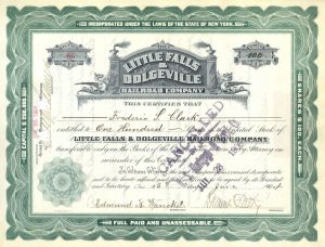 Little Falls and Dolgeville Railroad Co. - 1900-1910 dated New York Railway Stock Certificate