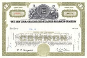 New York, Chicago and St. Louis Railroad Co. - 1950's-60's dated Railway Stock Certificate
